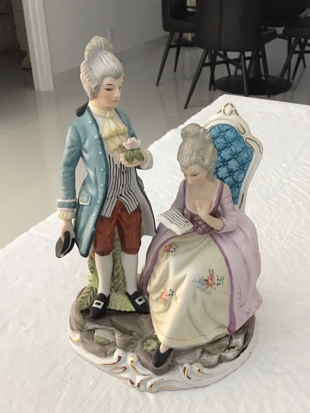Porcelain Rococo Couple Figurine in Pastel Blue and Lavender # 42